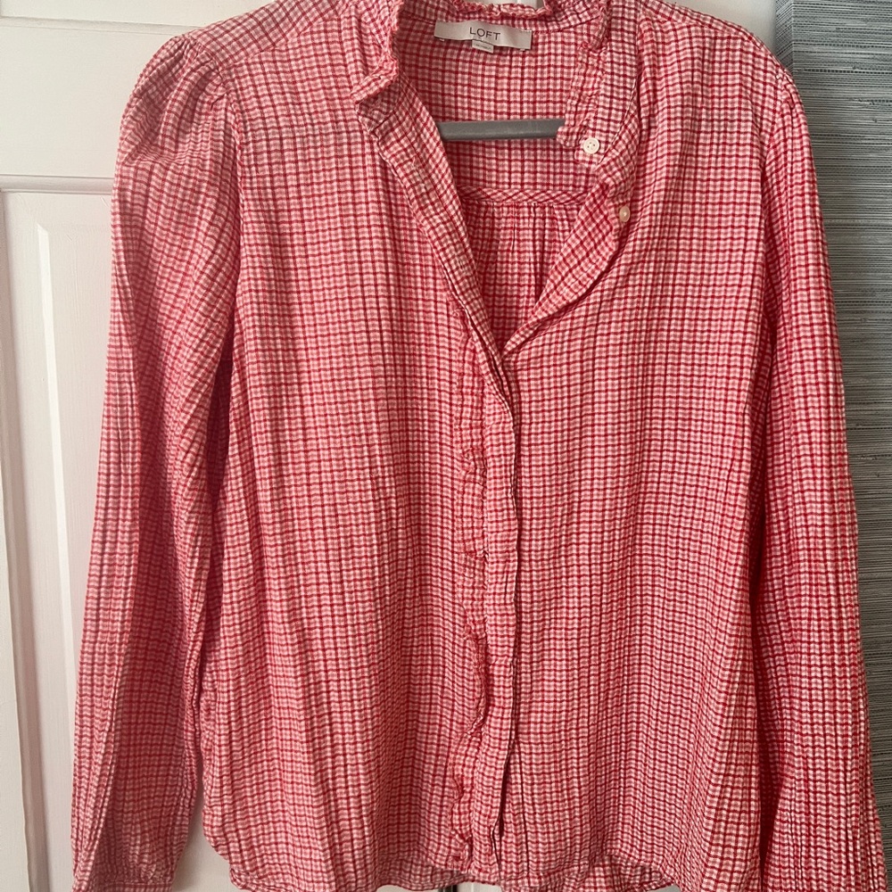 LOFT Red Gingham Top